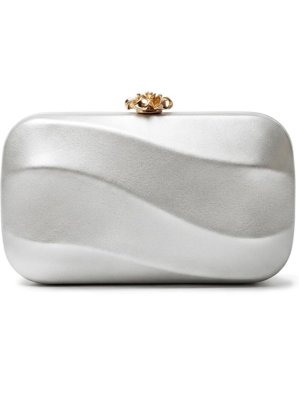 Women's Silver PU Leather Clutch Purse Gold Flower Party Wedding Evening Bags